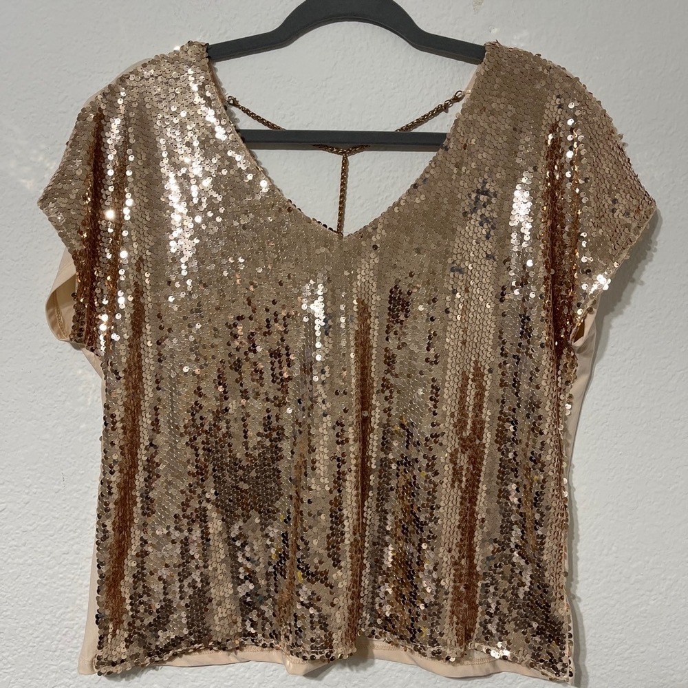 Lavish Gold Sequin Chain Back Party Top Blouse Glam Clubwear Women's Size‎ Small